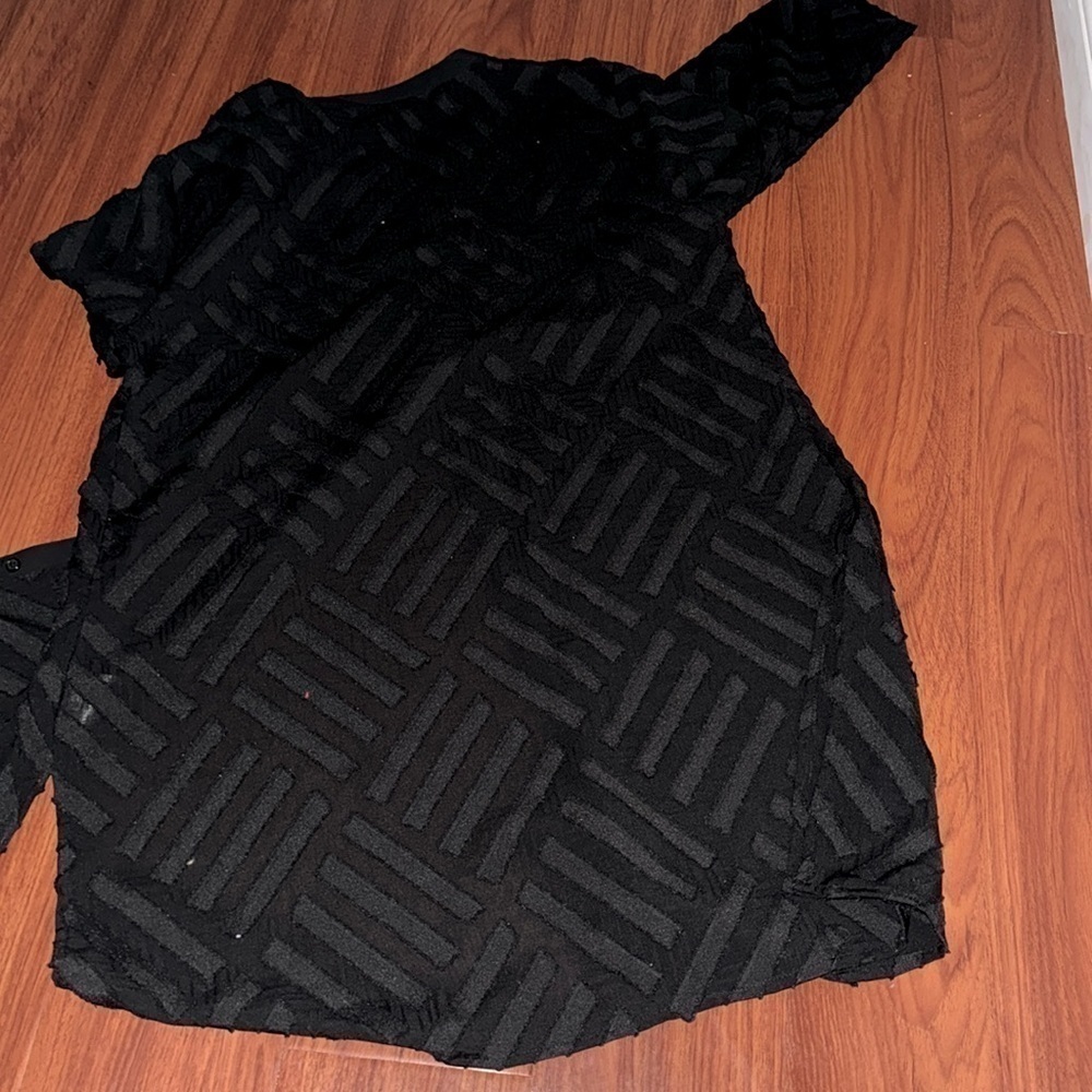 Alfani black tunic dress button up shirt long sleeve zig zag design black M - Picture 3 of 7